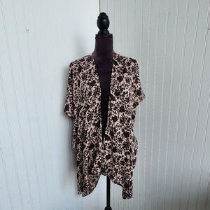 LOFT Wlmens Floral Kimono Top Boho Beach Shirt Open Front Blush Pink Black XS/ S